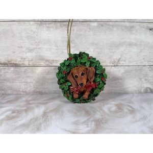 Danbury Mint Delightful Dachshunds All Decked Out Ornament | 1990s Resin Dog